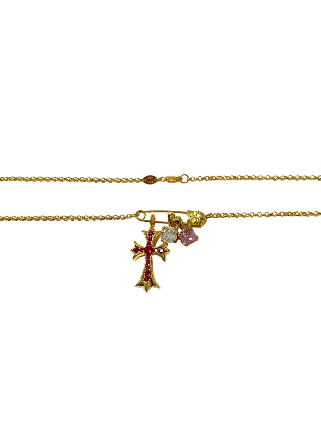 Chrome Hearts Gold Cross Pendant with Gemstones